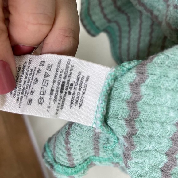 Free People Seaform Striped Knit Sweater Top Aquamarine Peplum Ruffle Hem Medium - Picture 10 of 12